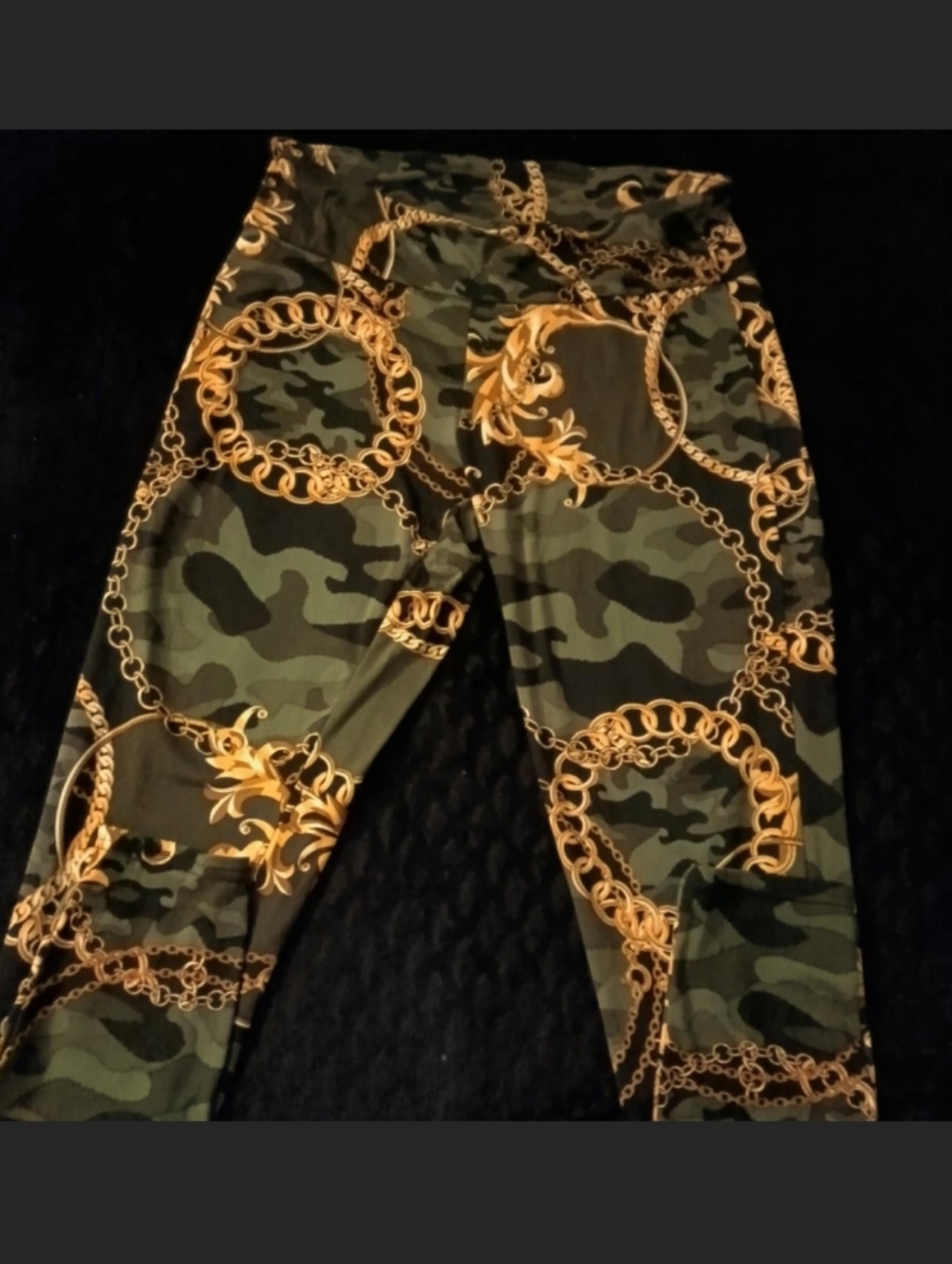 Rogue Collection Camo & Gold Chain Print Leggings